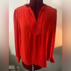 Excellent condition red CeCe long sleeve sheer blouse, Size medium